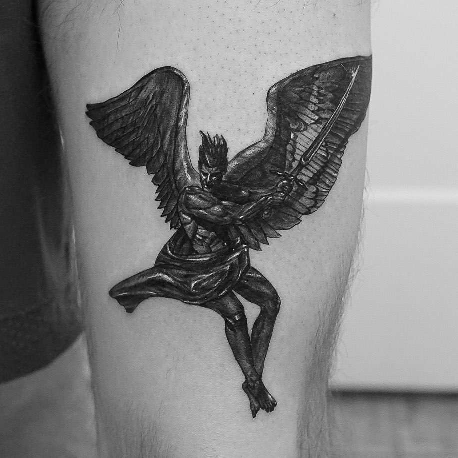 Saint Gabriel the Archangel blackwork tattoo