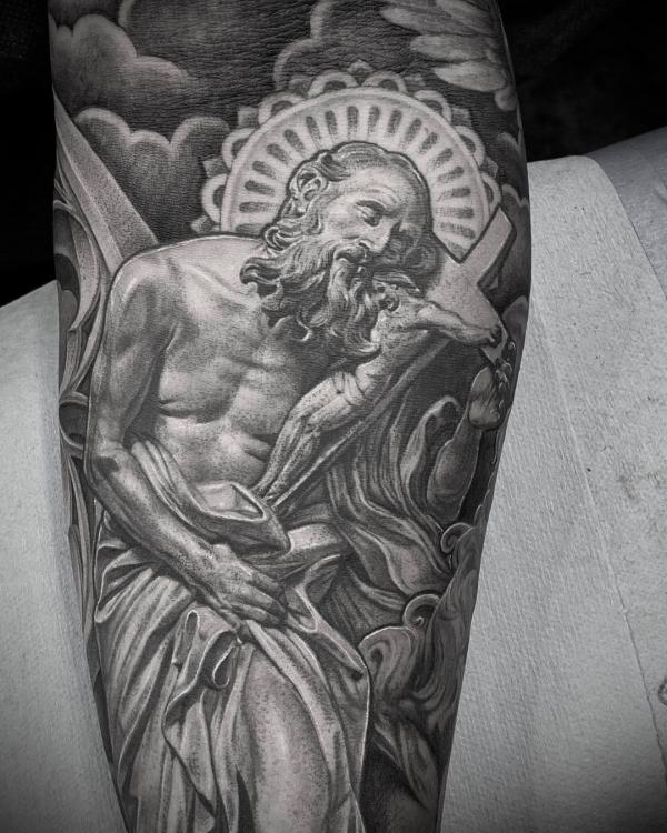 Saint Jerome statue tattoo