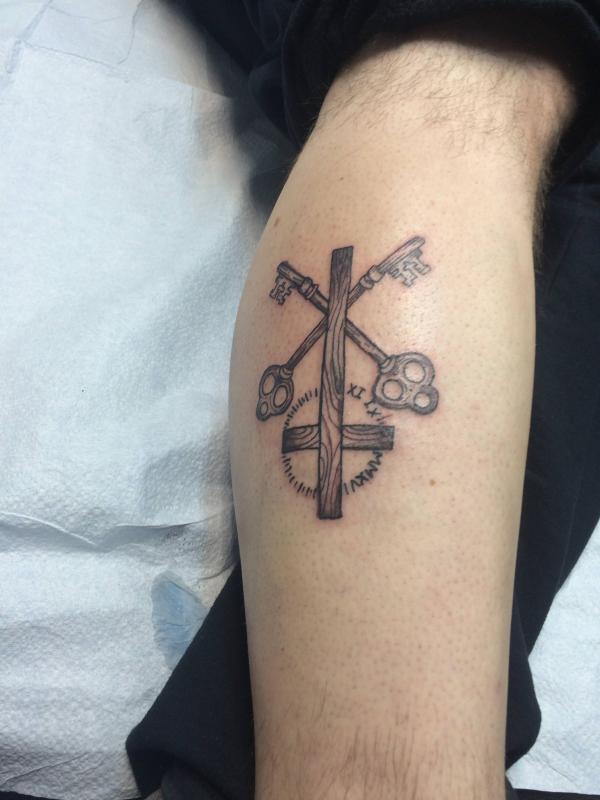 Saint Peters keys and cross tattoo