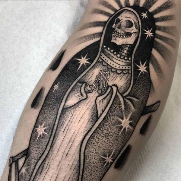 Santa Muerte dotwork tattoo