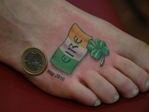 Shamrock and Irish flag tattoo on foot