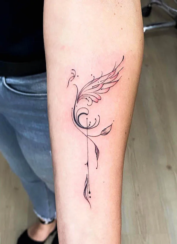 Simple abstract phoenix outline tattoo