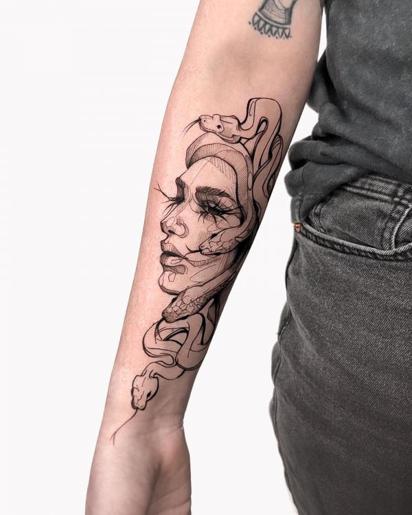 Sketchy medusa forearm tattoo