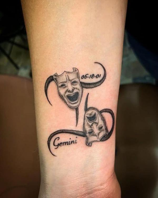 Smile now cry later gemini glyph tattoo