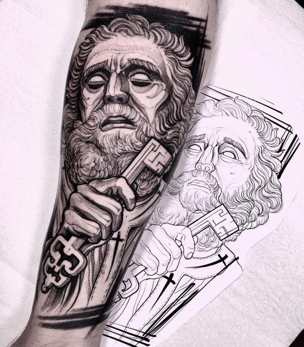 St Peter holding key sketch tattoo