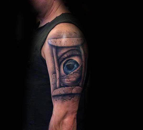 Stone Gemini glyph with realistic eye tattoo