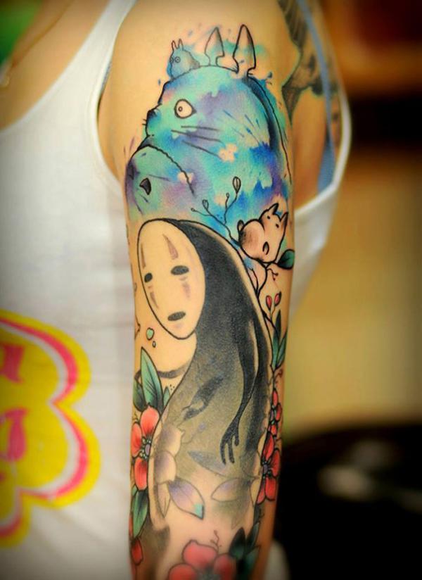 Studio Ghibli Totoro and No Face tattoo watercolor