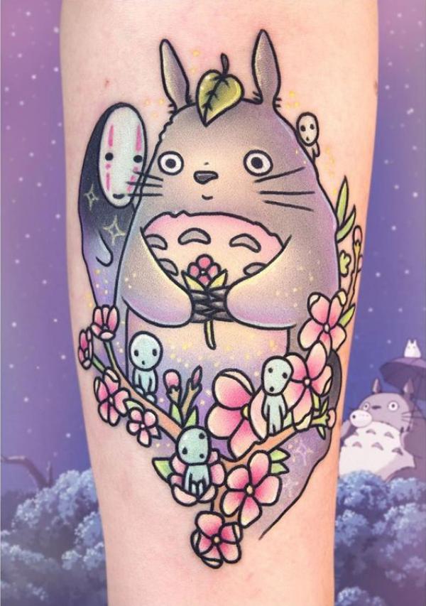 Studio Ghibli Totoro with noface and Kodama tattoo