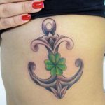 Stylish anchor with Four leaf clover side tattoo