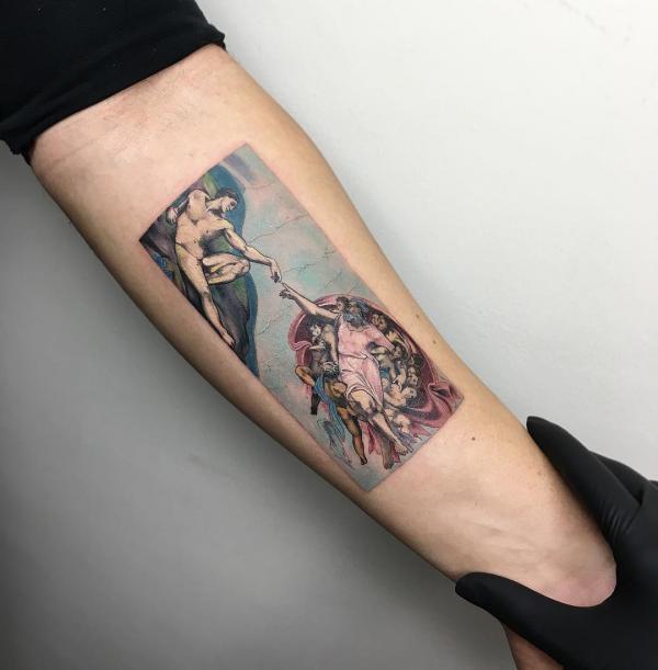 The Creation of Adam painting tattoo