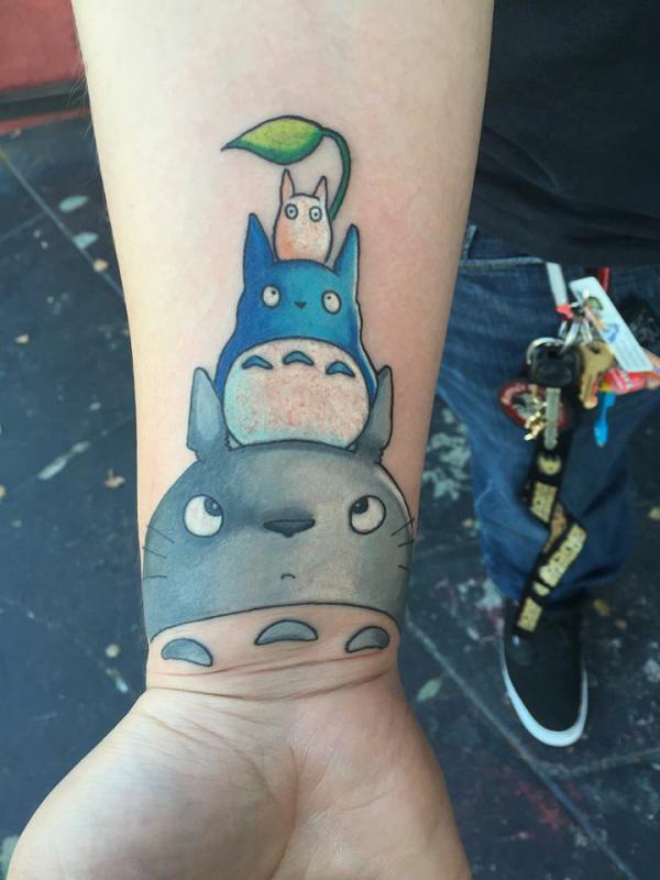 Three totoros wrist tattoo