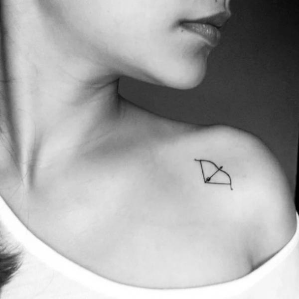 Tiny sagittarius sign shoulder tattoo