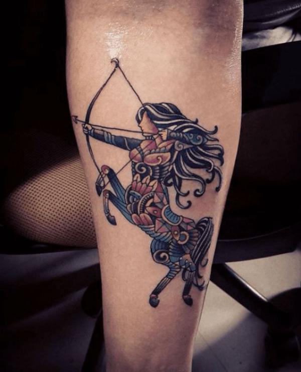 Traditional Sagittarius female archer tattoo
