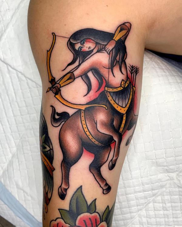 Traditional Sagittarius female centaur tattoo