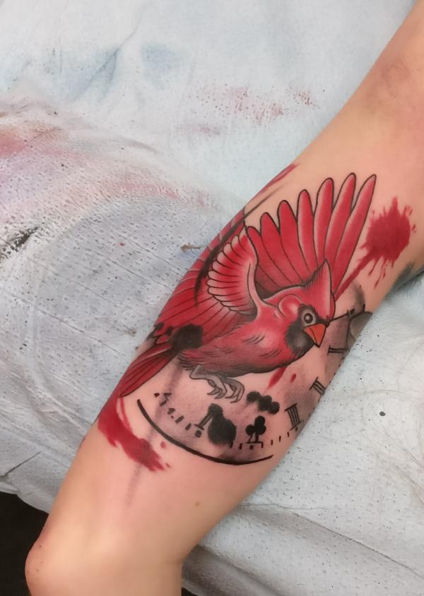 Trash polka cardinal tattoo