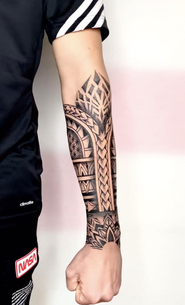 Tribal mandala forearm half sleeve tattoo