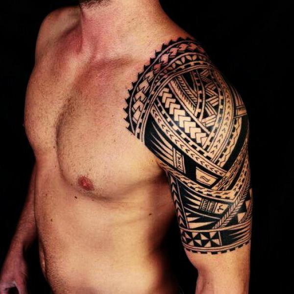 Tribal shoulder to arm half sleeve tattoo