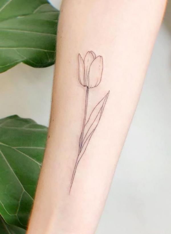 Tulip outline forearm tattoo