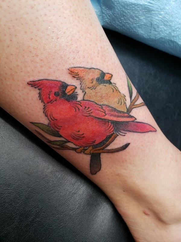 Two cardinals ankle tattoo