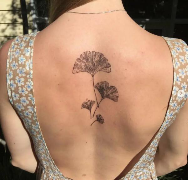 Vintage ginkgo leaf back tattoo