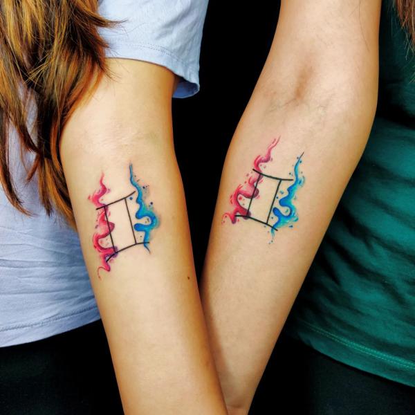 Watercolor Gemini matching tattoo