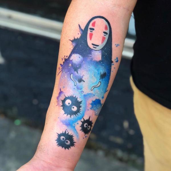 Watercolor No Face and Susuwatari tattoo