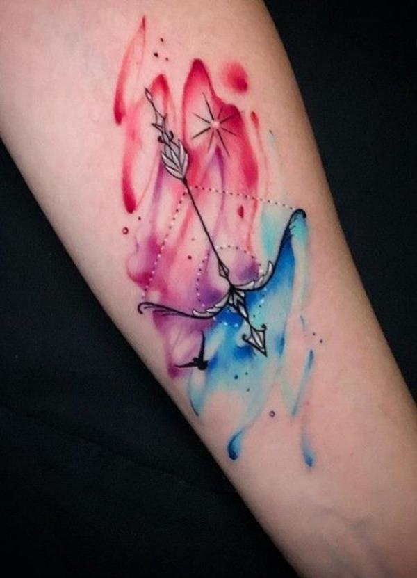 Watercolor Sagittarius bow and arrow tattoo
