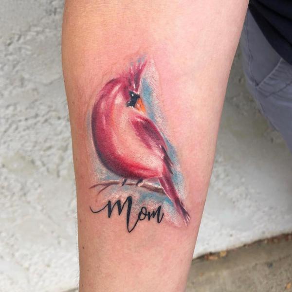 Watercolor abstract cardinal tattoo for Mom