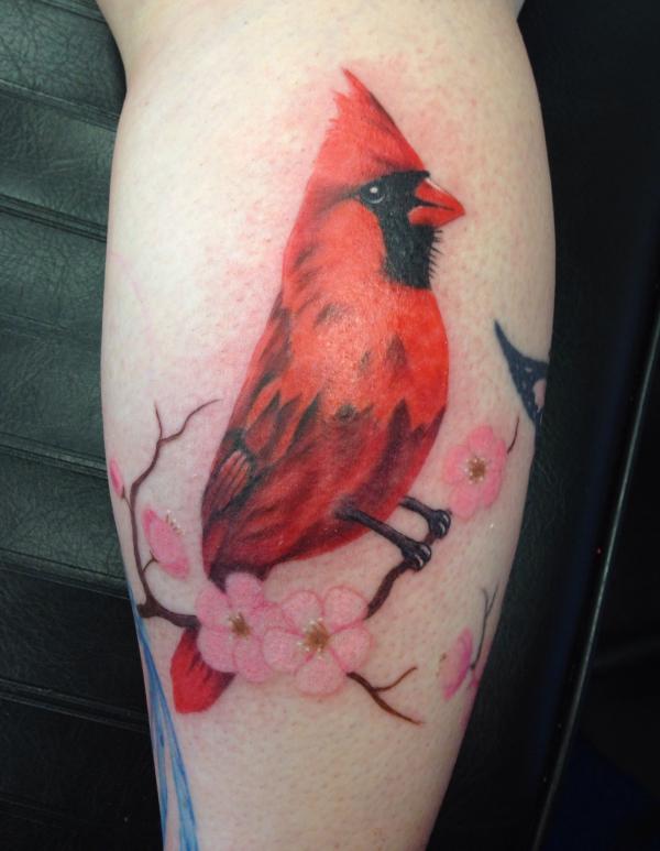cardinal and cherry blossom tattoo