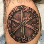3D Chi Rho calf tattoo
