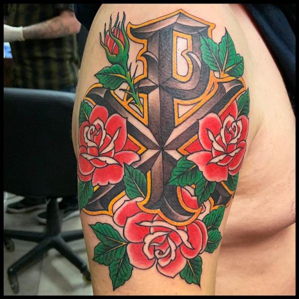American traditional Chi Rho tattoo
