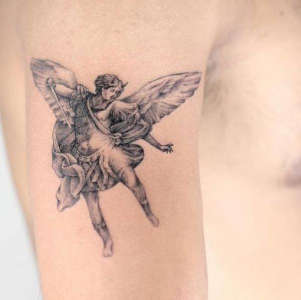 Angel michael upper arm tattoo