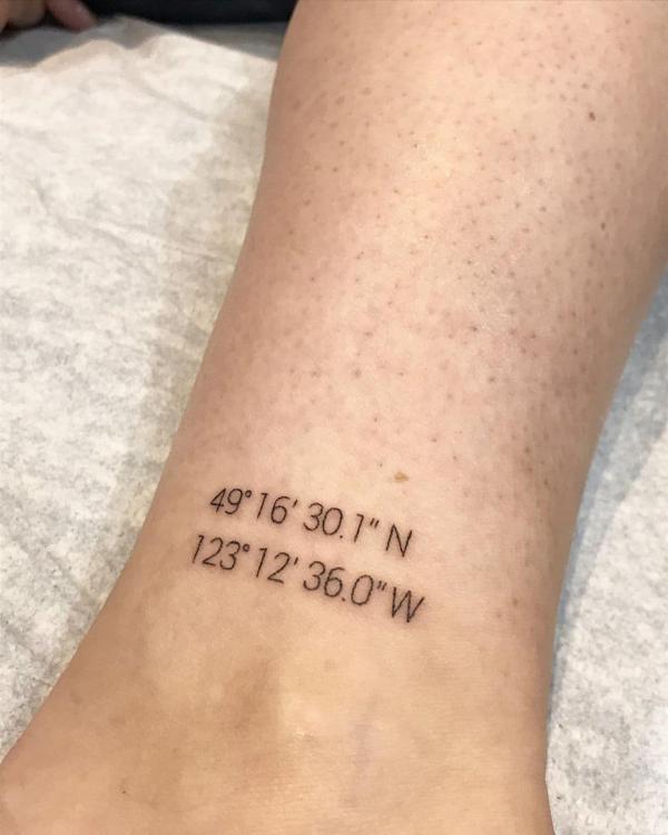 Ankle coordinates tattoo