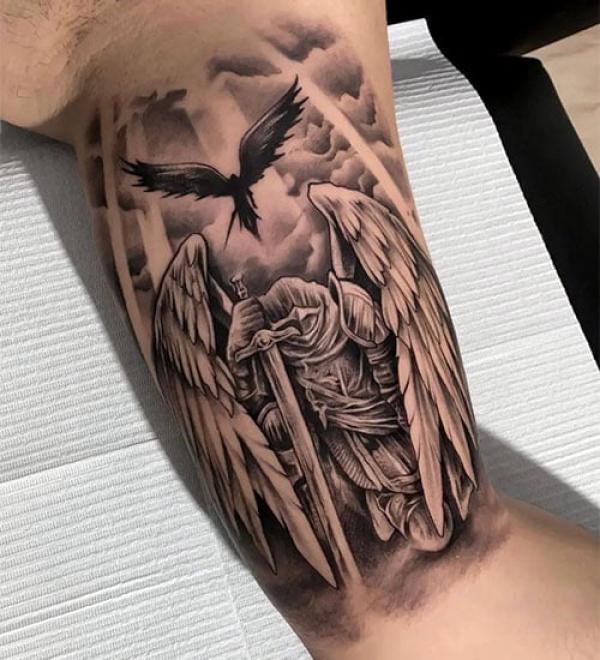 Archangel Michael Bicep Tattoo
