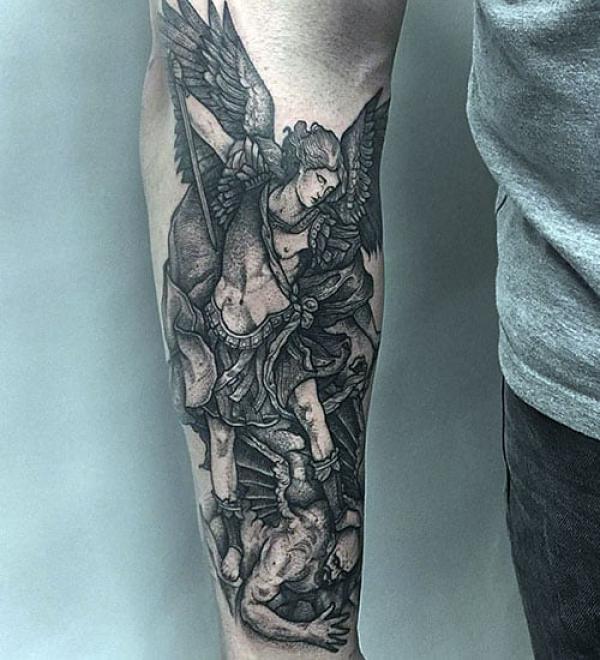 Archangel Michael Defeating A Demon Tattoo
