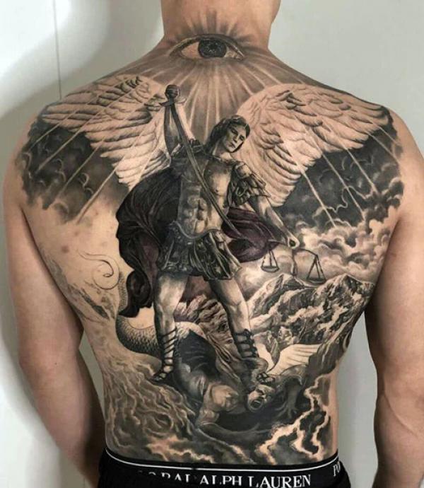 Archangel Michael and the Scales of Justice tattoo