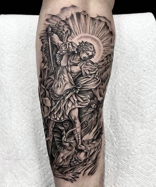 Archangel Michael with Halo tattoo
