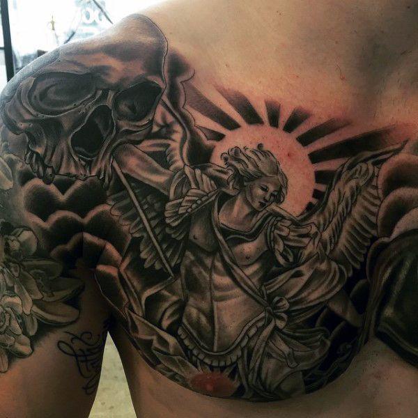 Archangel and skull tattoo