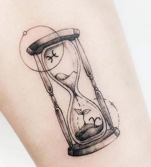 Aries and Pisces hourglass tattoo