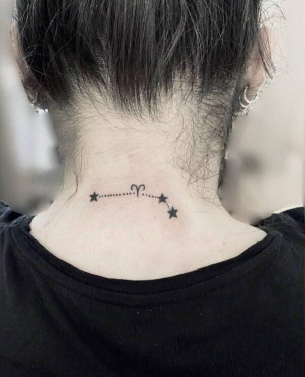 Aries constellation tattoo onback of neck