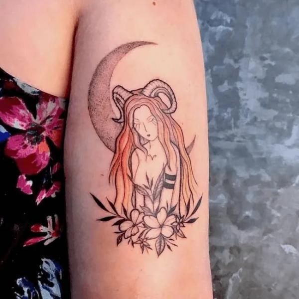 Aries female and crescent moon tattoo
