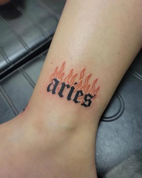 Aries fire ankle tattoo