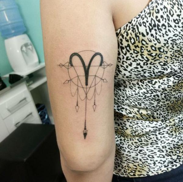 Aries glyph dream catcher back of arm tattoo