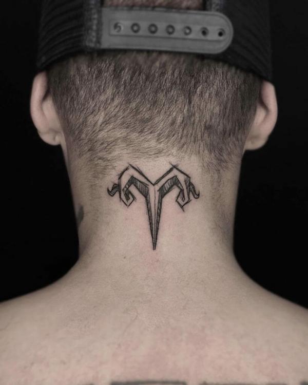 Aries neck tattoo for man
