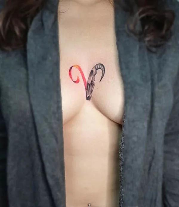 Aries sternum tattoo
