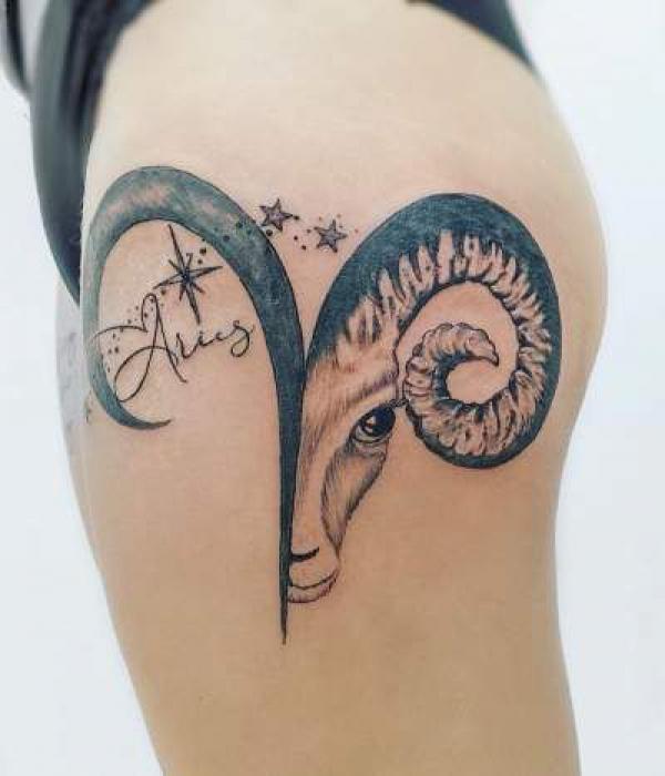 Aries thigh tattoo