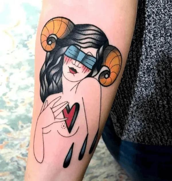 Aries woman tattoo traditional style