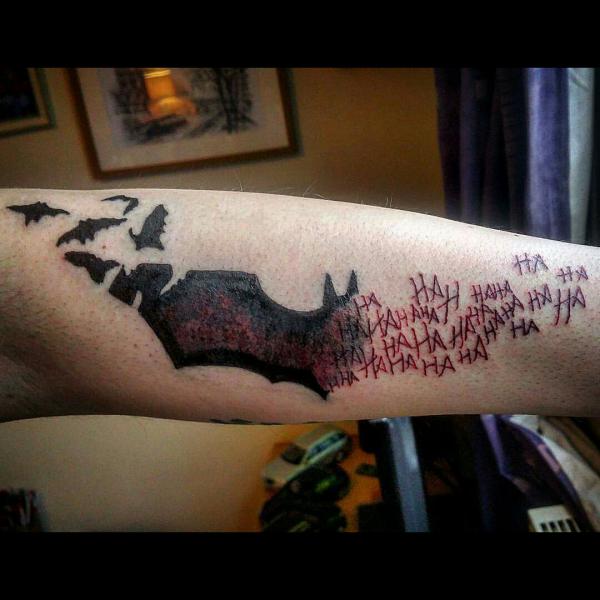 Bats and hahaha tattoo