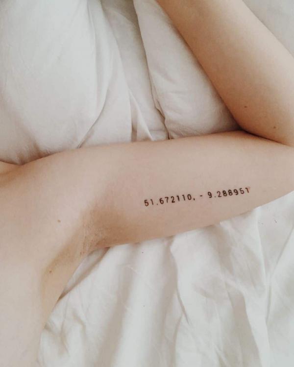 Bicep coordinates tattoo