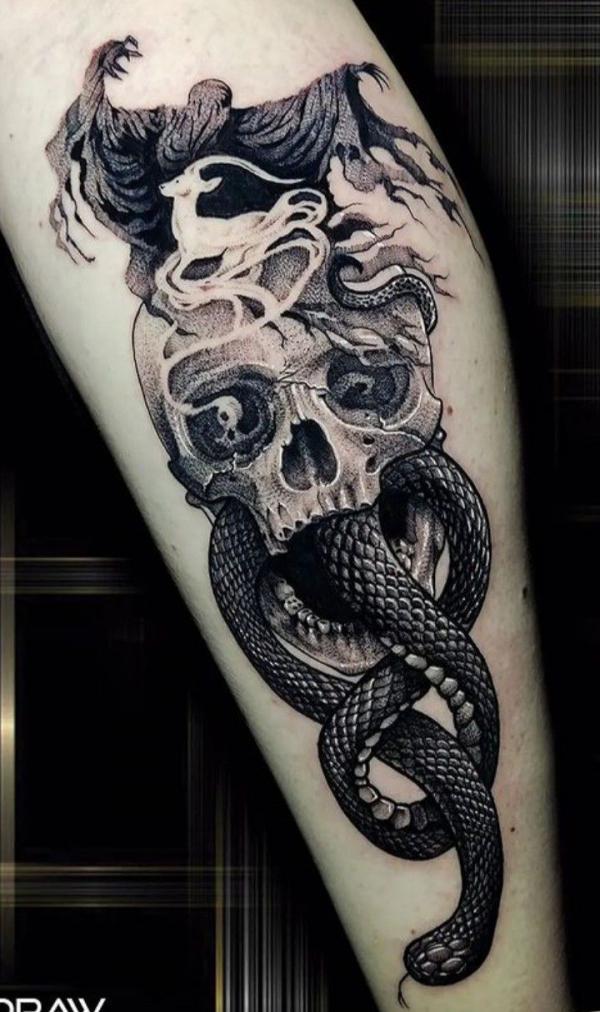 Black and white death eater tattoo